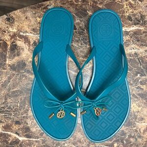 Tory Burch Turquoise Sandals with Gold Accents